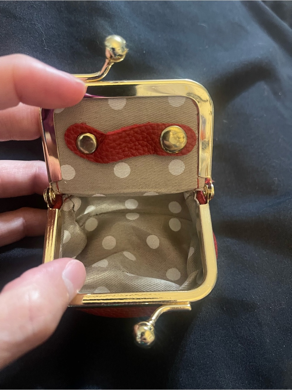 Set: Red and Black Leather Kiss-Lock Coin Purse - Women Bags